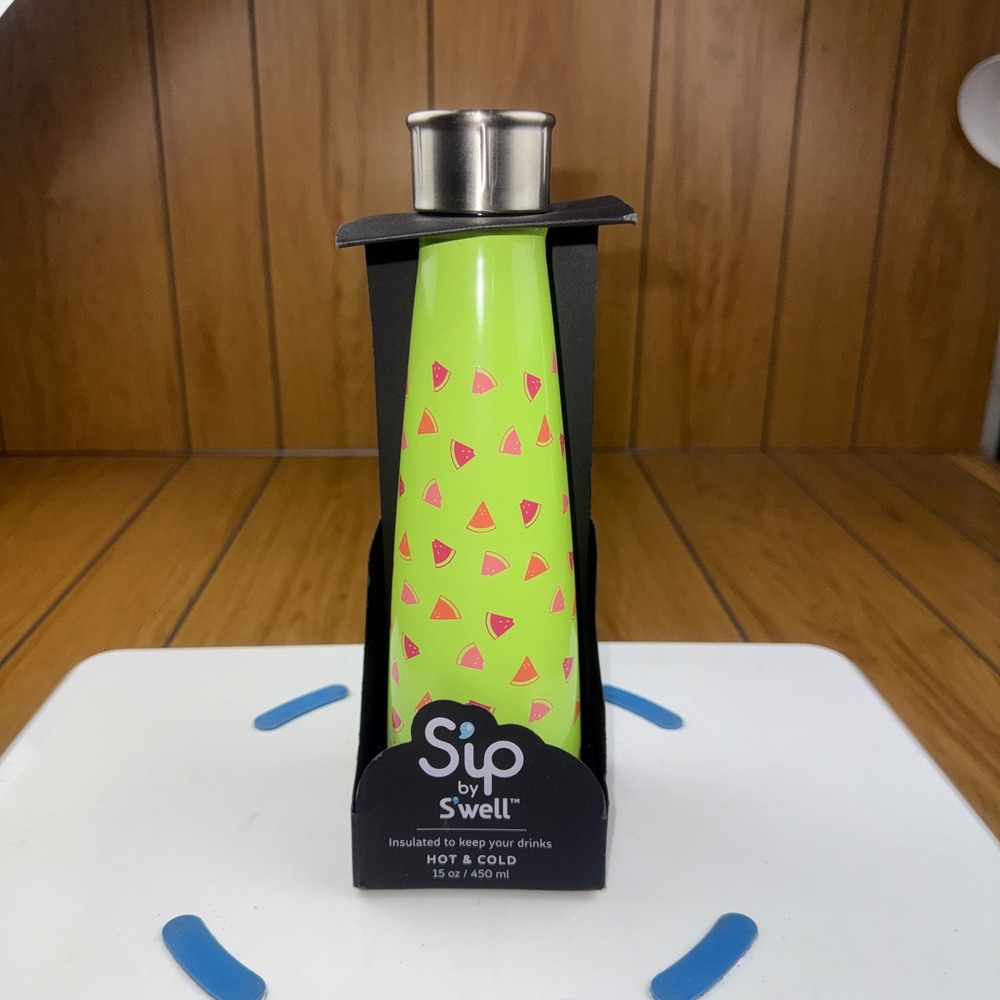 S'ip by S'well 15oz Insulated Water Bottle Lime Green Watermelon Print NEW